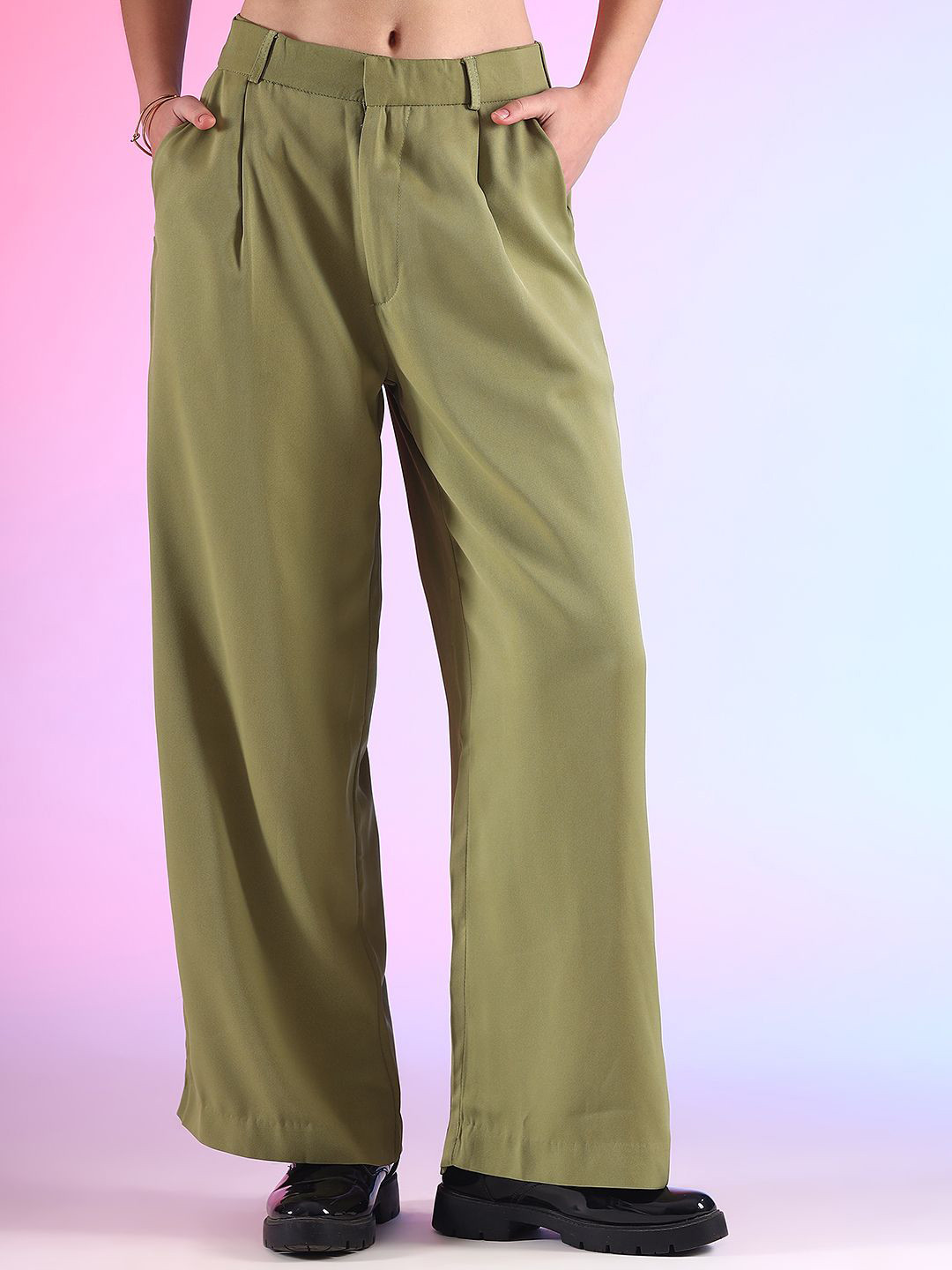 

BAESD Women High-Rise Trousers, Green