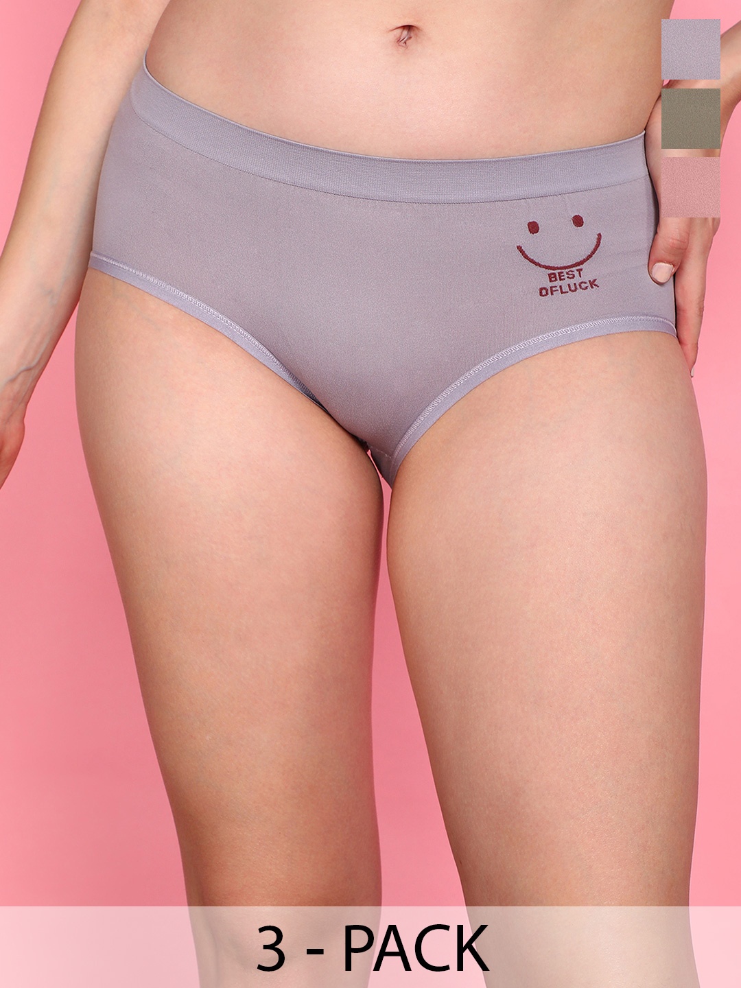 

wincly fashion Pack Of 3 Mid Rise Anti Bacterial Hipster Briefs Best/Luck/MC/PO3/M, Beige