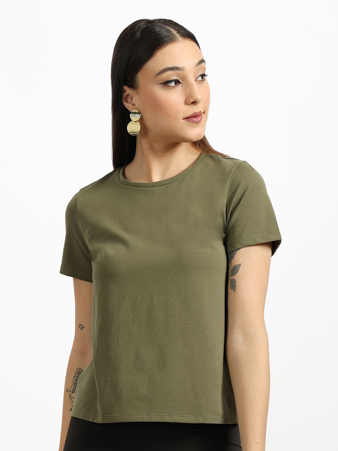 Blissclub Round Neck Short Sleeves Moisture Wicking Formal T-shirt, Olive