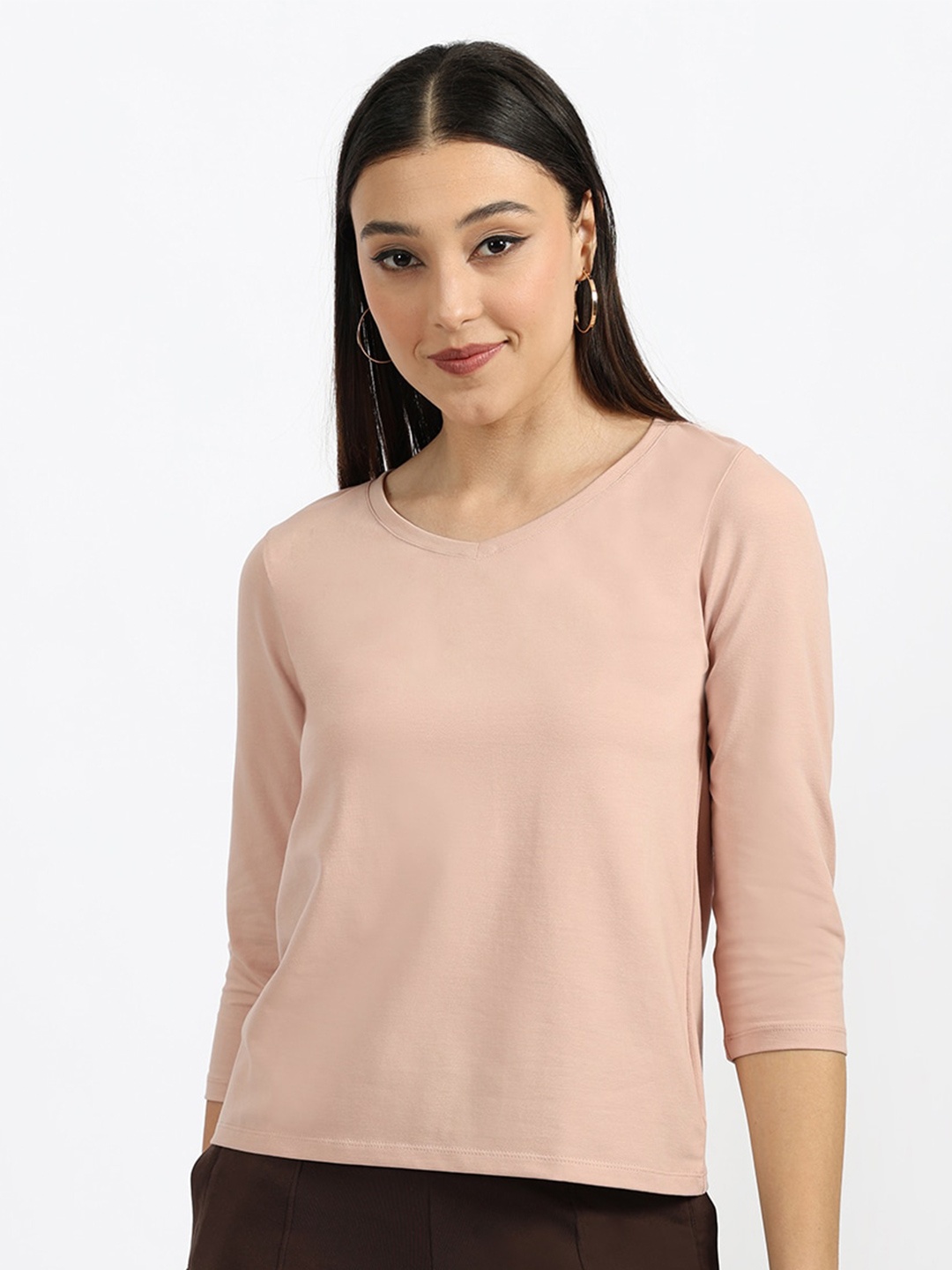 

Blissclub V-Neck Three-Quarter Sleeves Moisture Wicking Formal T-shirt, Pink