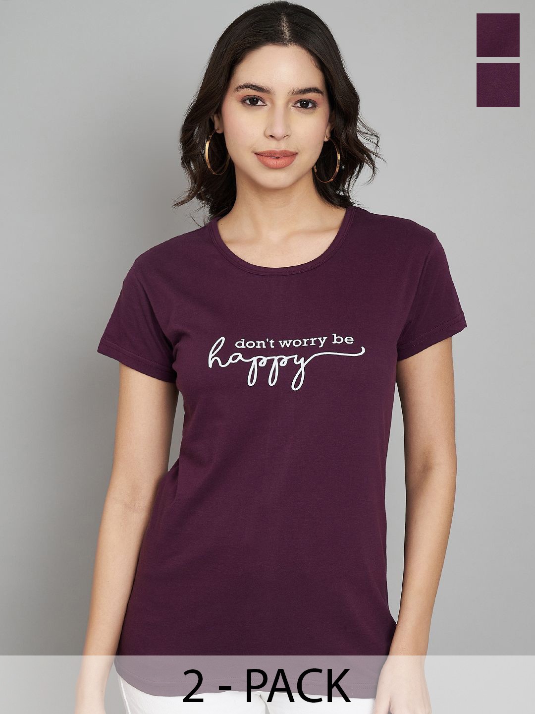 

Trend Level Women Typography 2 Printed Applique T-shirt, Burgundy