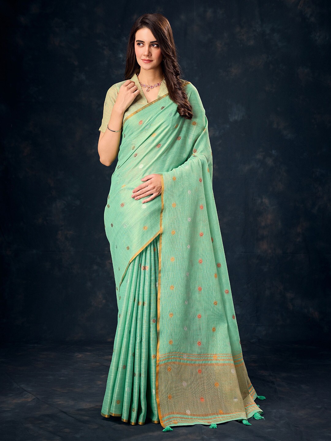 

Ishin Woven Design Tissue Saree, Teal