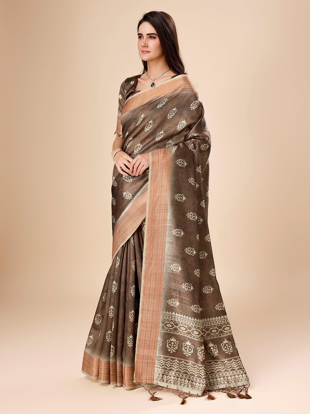

Ishin Ethnic Motifs Zari Saree, Brown