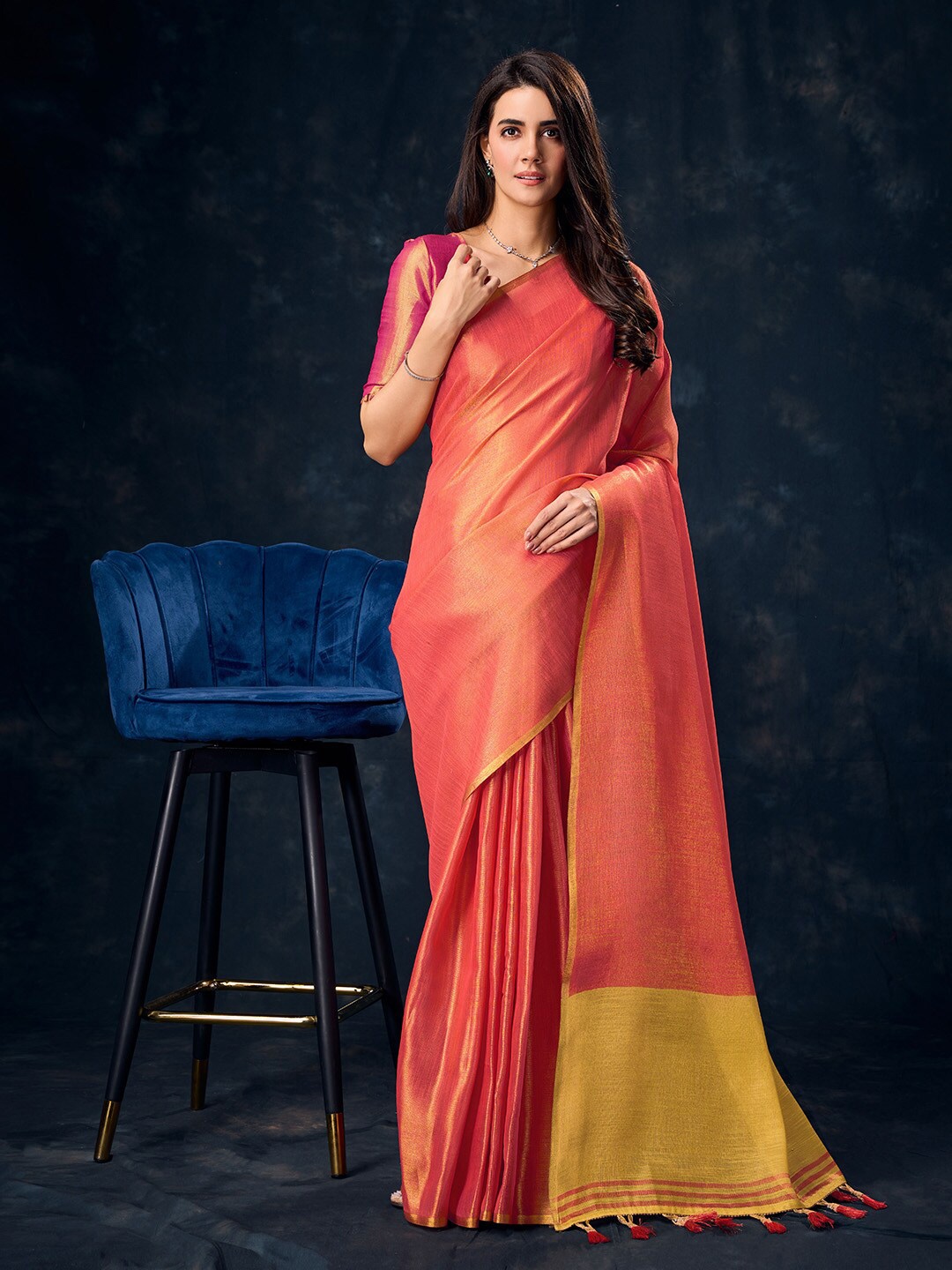 

Ishin Solid Tissue Saree, Orange