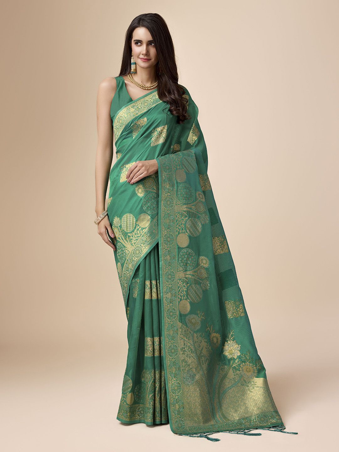 

Ishin Ethnic Motifs Zari Organza Saree, Green