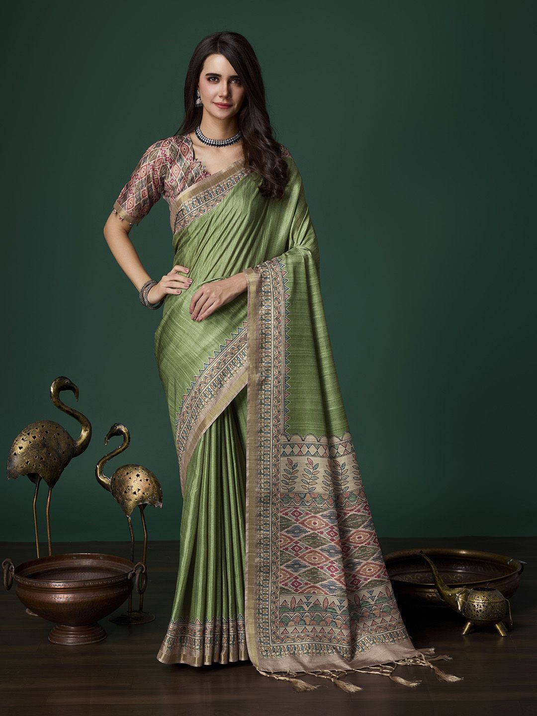 

Ishin Zari Mangalagiri Saree, Green