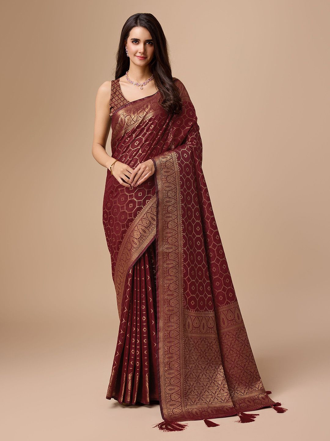 

Ishin Woven Design Zari Banarasi Saree, Red