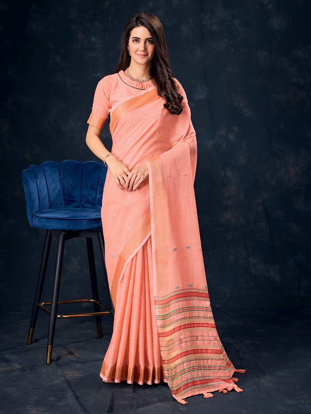 

Ishin Woven Design Zari Saree, Peach