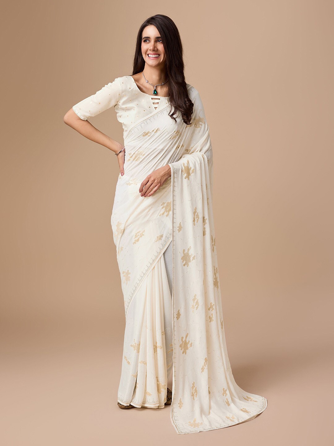 

Ishin Embellished Embroidered Saree, White