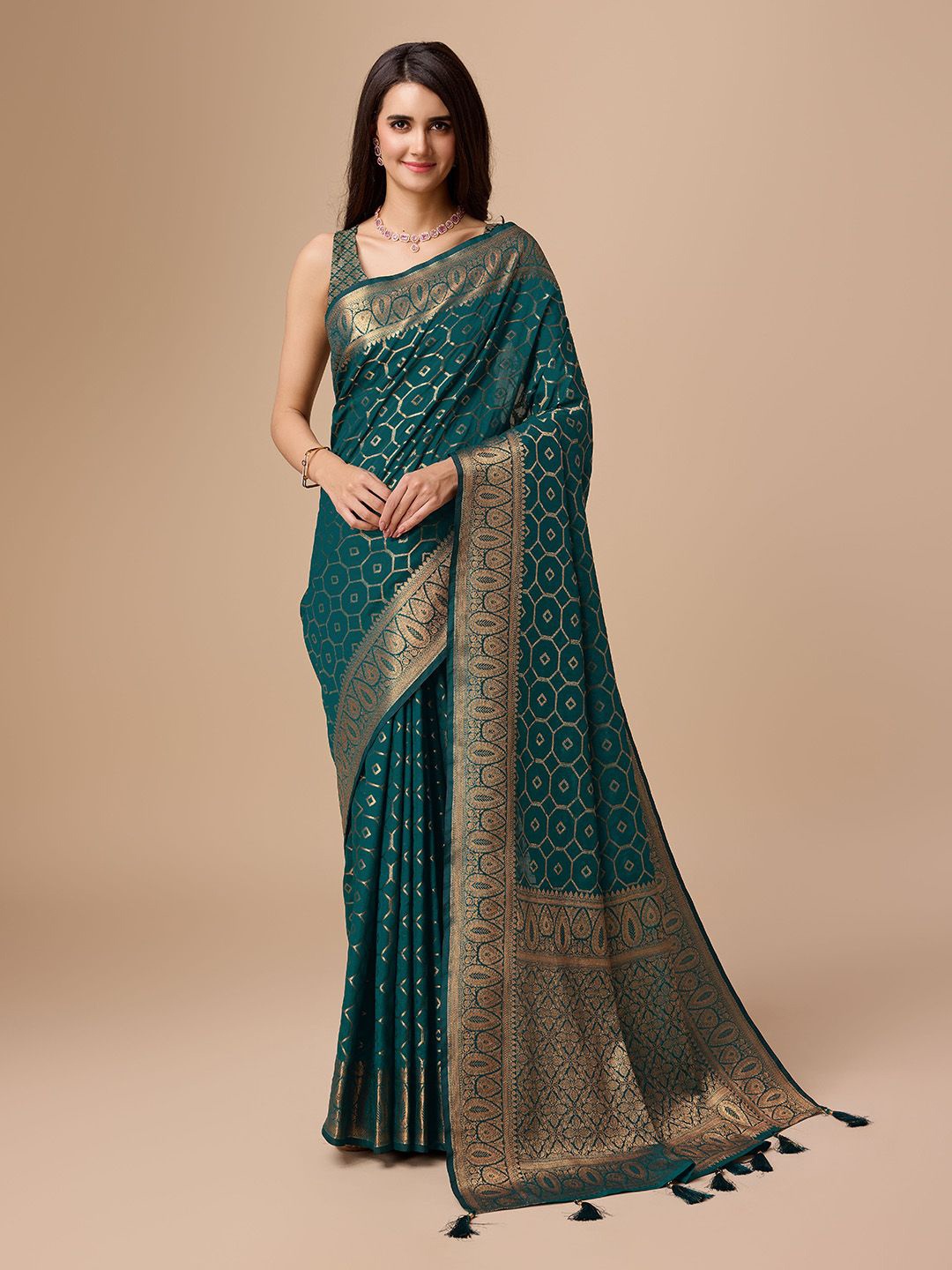

Ishin Woven Design Zari Banarasi Saree, Green
