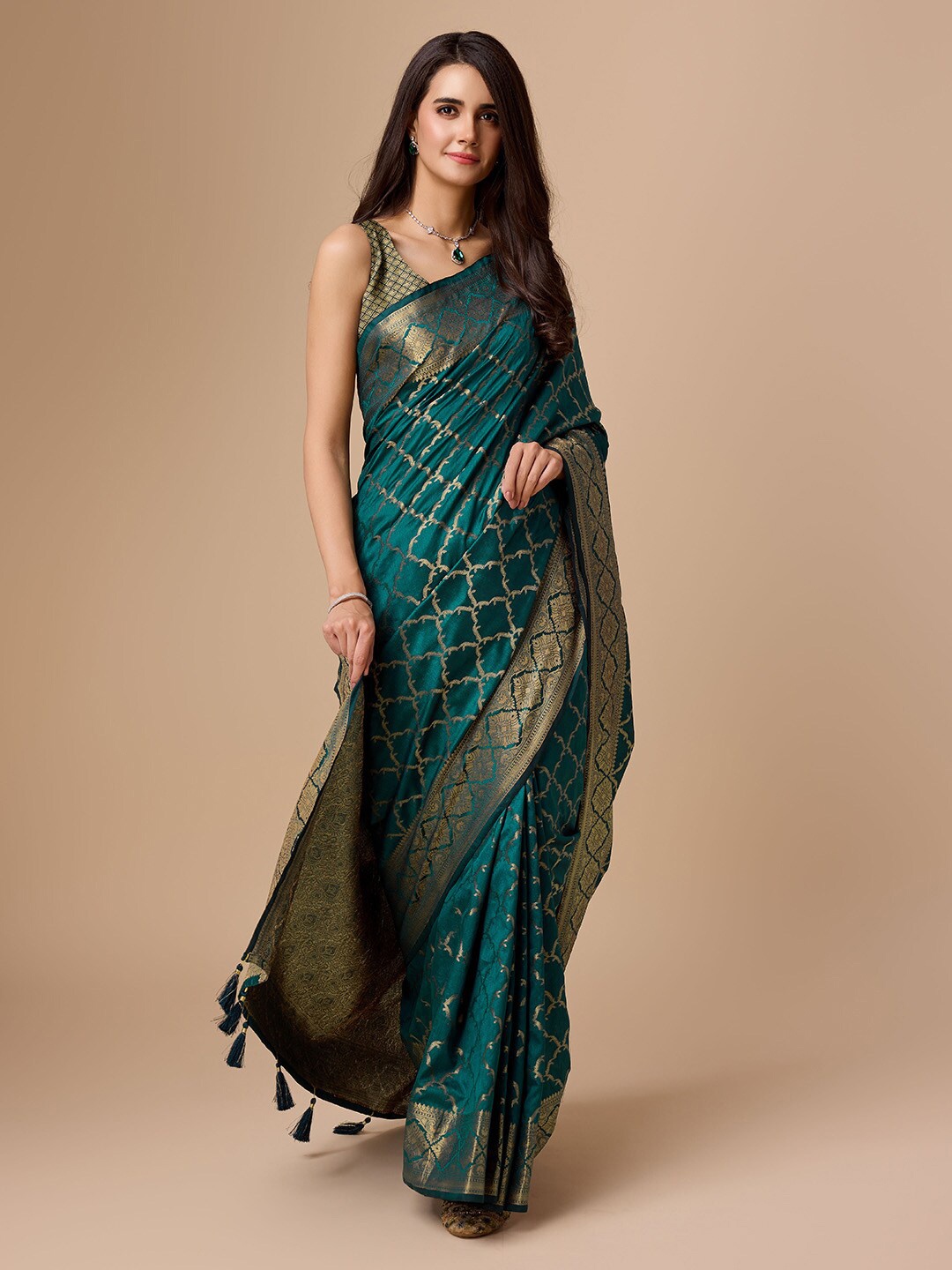 

Ishin Woven Design Zari Banarasi Saree, Teal