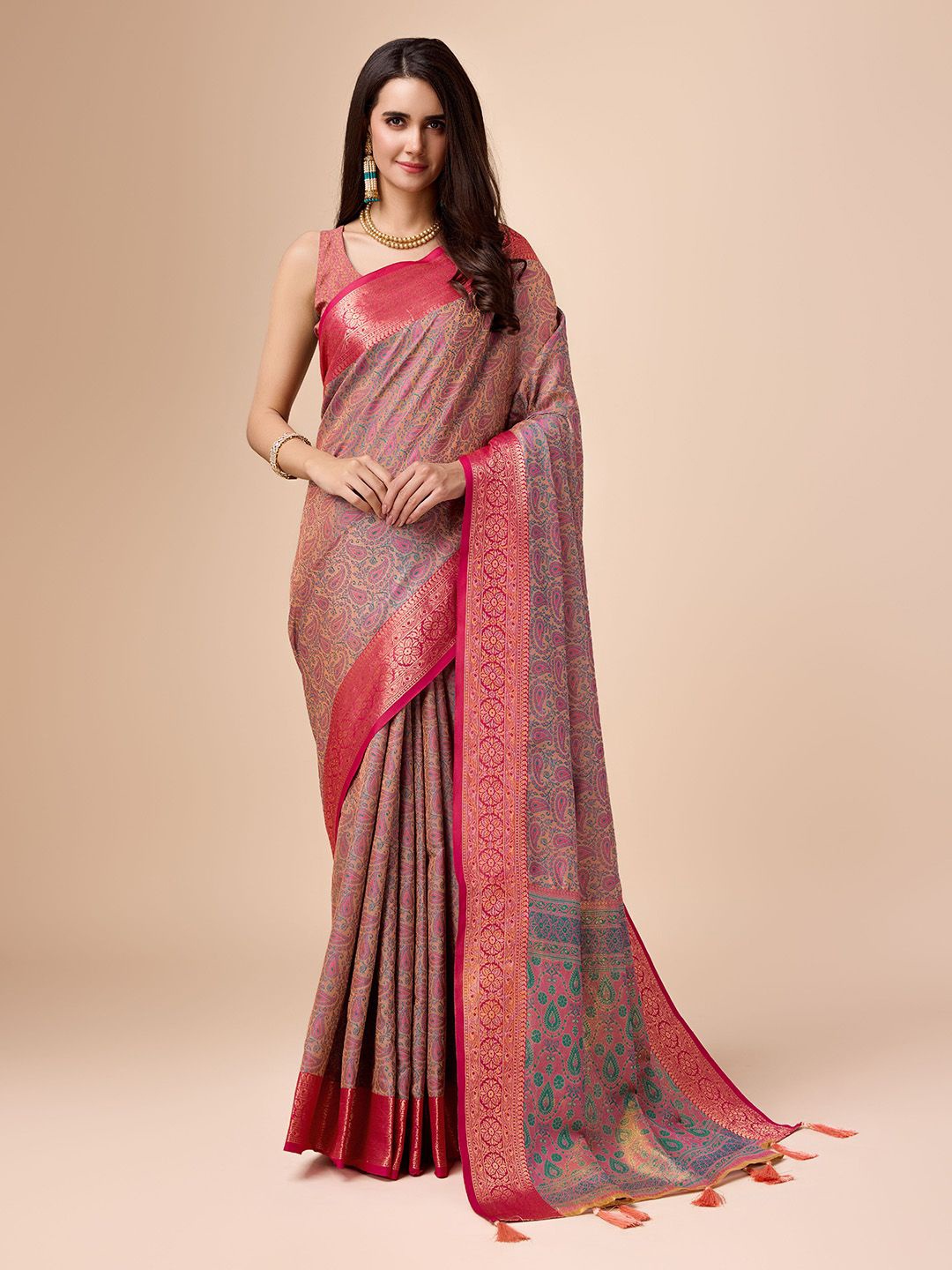 

Ishin Woven Design Zari Saree, Pink