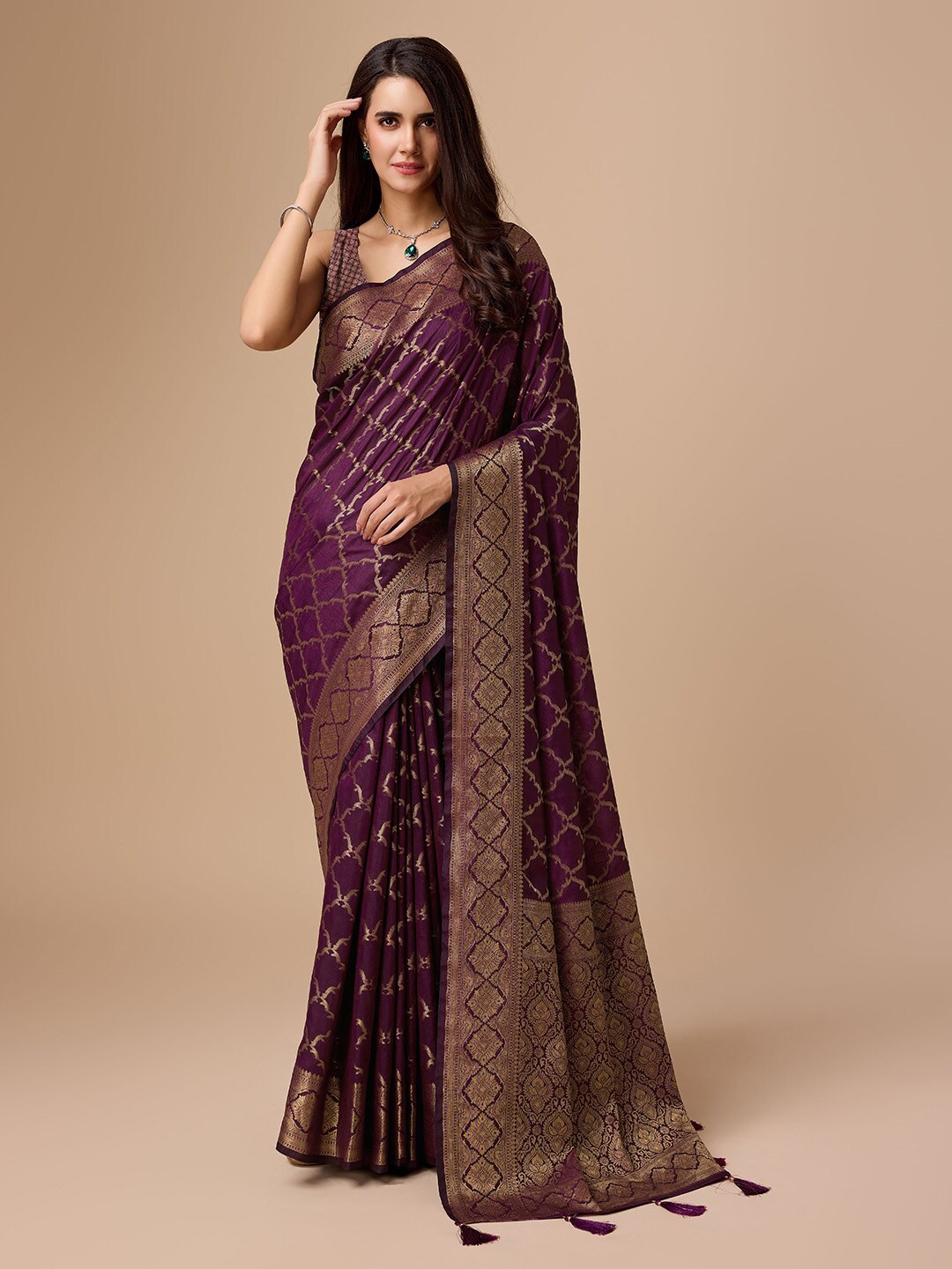 

Ishin Woven Design Zari Silk Blend Banarasi Saree, Purple