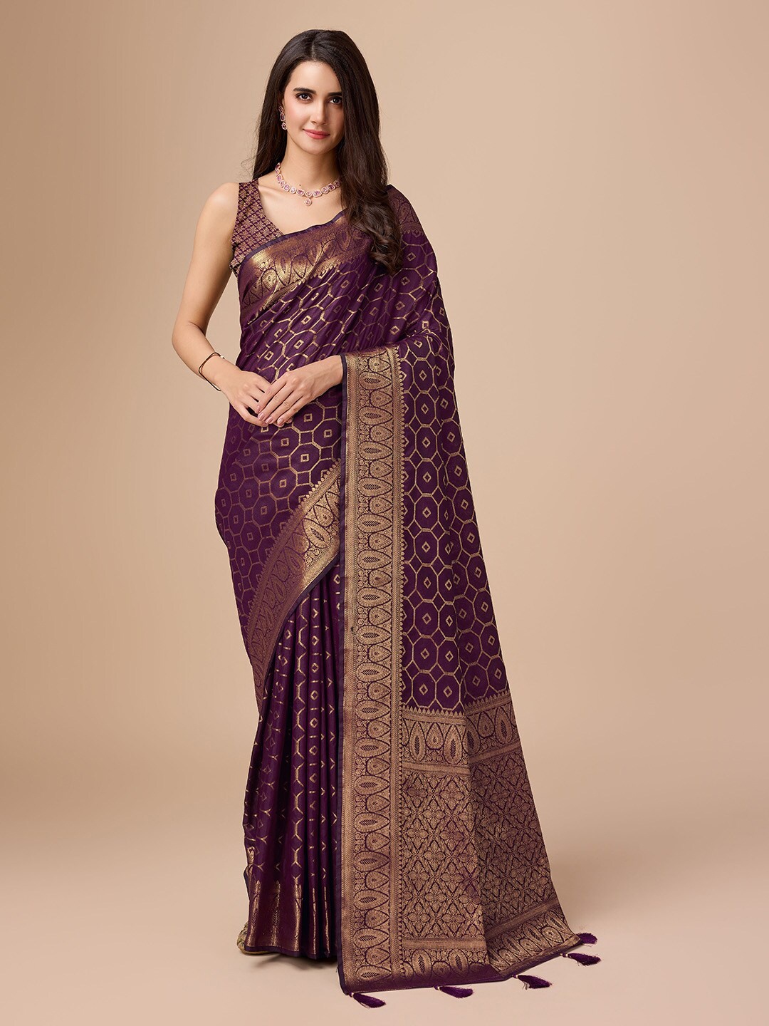 

Ishin Woven Design Zari Banarasi Saree, Purple