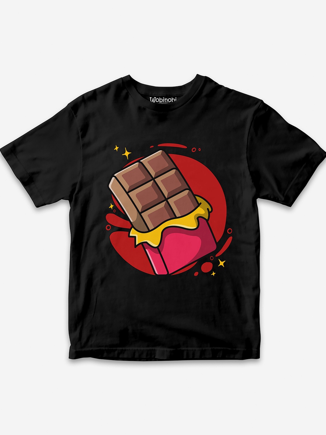 

Wobinobi Boys Chocolate Print Bio Finish Pure Cotton T-shirt, Black