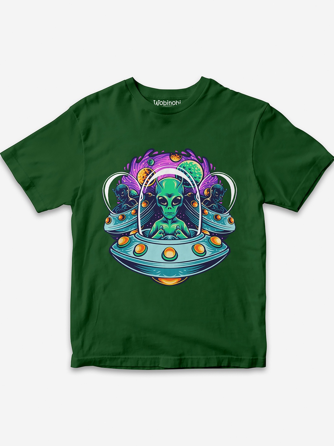 

Wobinobi Boys Alien Print Bio Finish Pure Cotton T-shirt, Green