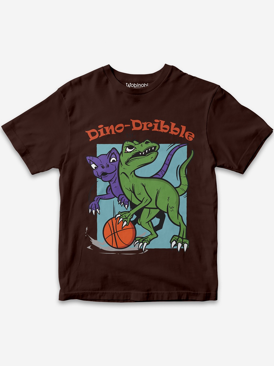

Wobinobi Boys Dinosaur Print Bio Finish Pure Cotton T-shirt, Coffee brown