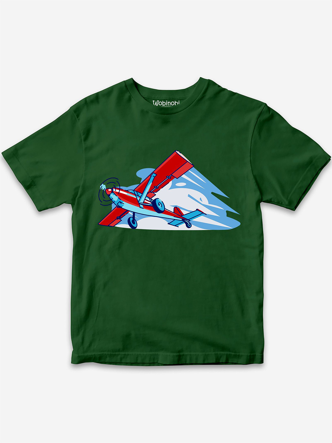 

Wobinobi Boys Airplane Print Bio Finish Pure Cotton T-shirt, Green
