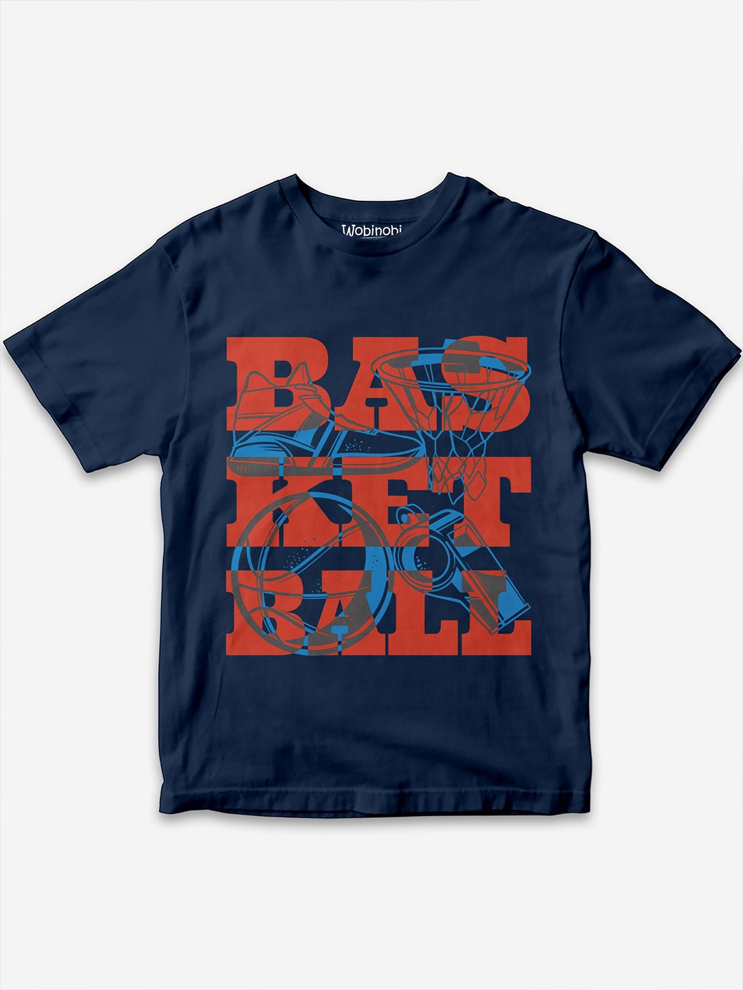

Wobinobi Boys Basketball Print Bio Finish Pure Cotton T-shirt, Navy blue