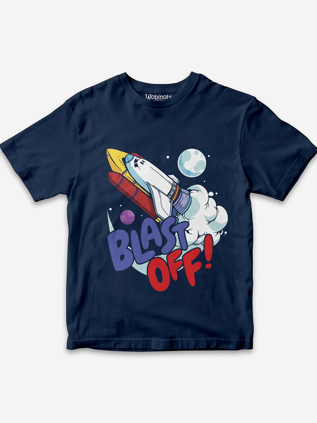 

Wobinobi Boys Space Print Bio Finish Pure Cotton T-shirt, Navy blue