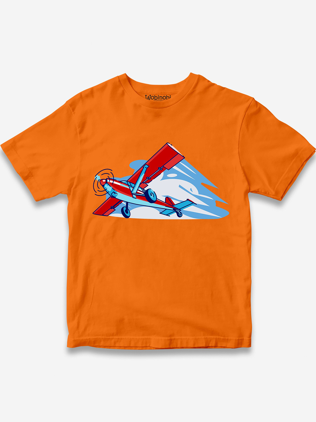 

Wobinobi Boys Airplane Print Bio Finish Pure Cotton T-shirt, Orange