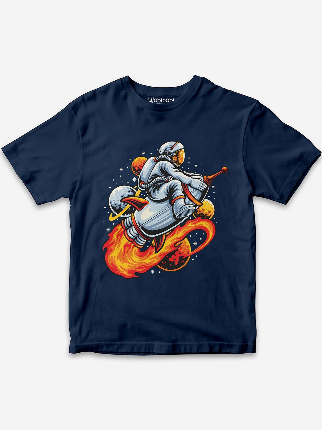 

Wobinobi Boys Space Print Bio Finish Pure Cotton T-shirt, Navy blue