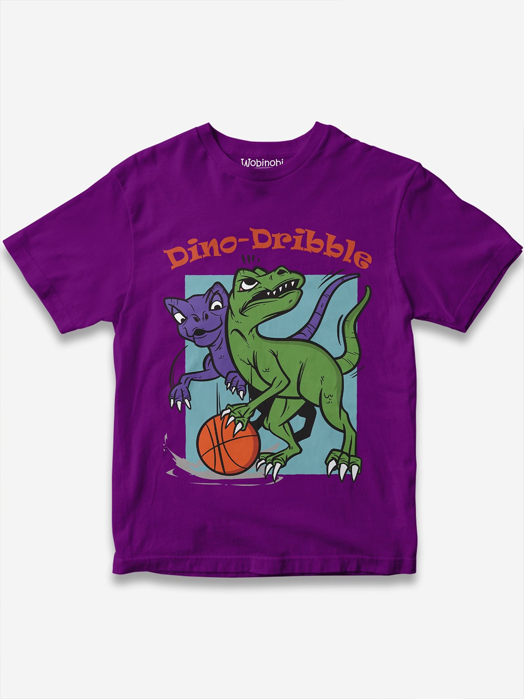 Wobinobi Boys Dinosaur Print Bio Finish Pure Cotton T-shirt, Purple