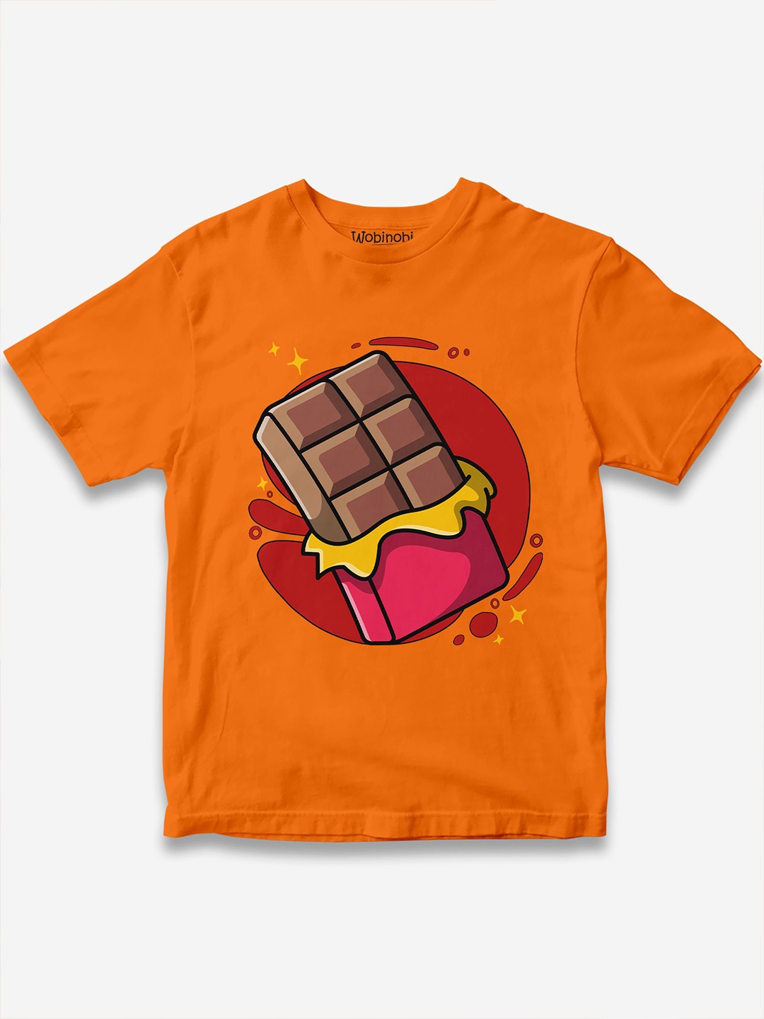 

Wobinobi Boys Chocolate Print Bio Finish Pure Cotton T-shirt, Orange