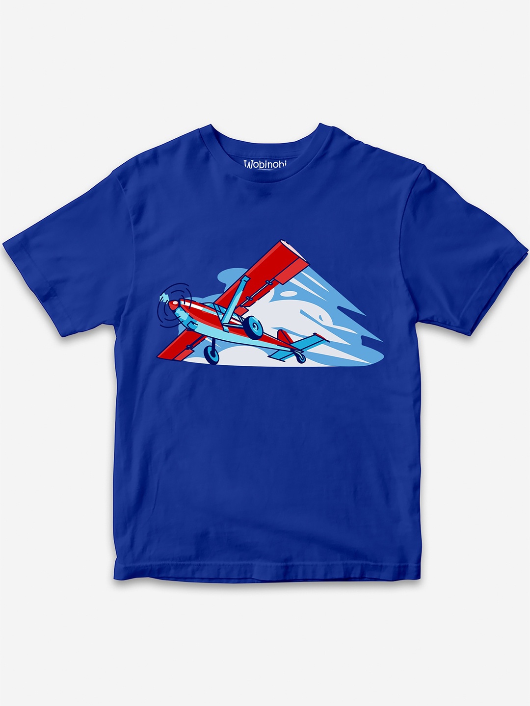 

Wobinobi Boys Airplane Print Bio Finish Pure Cotton T-shirt, Blue