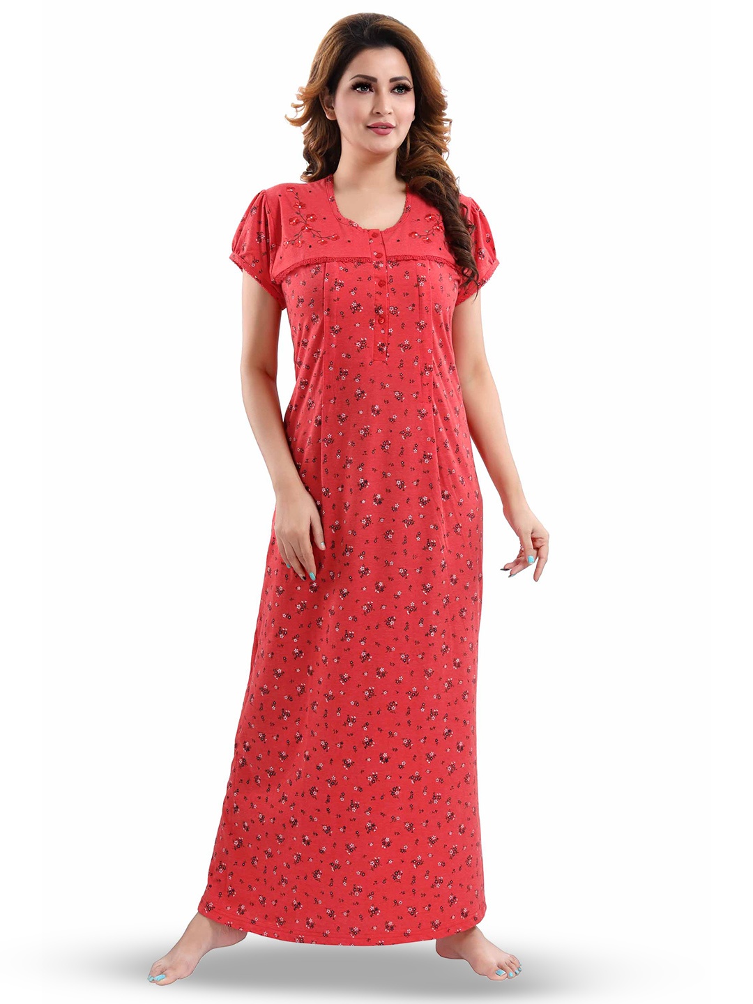 

9shines Label Printed Maxi Nightdress, Peach