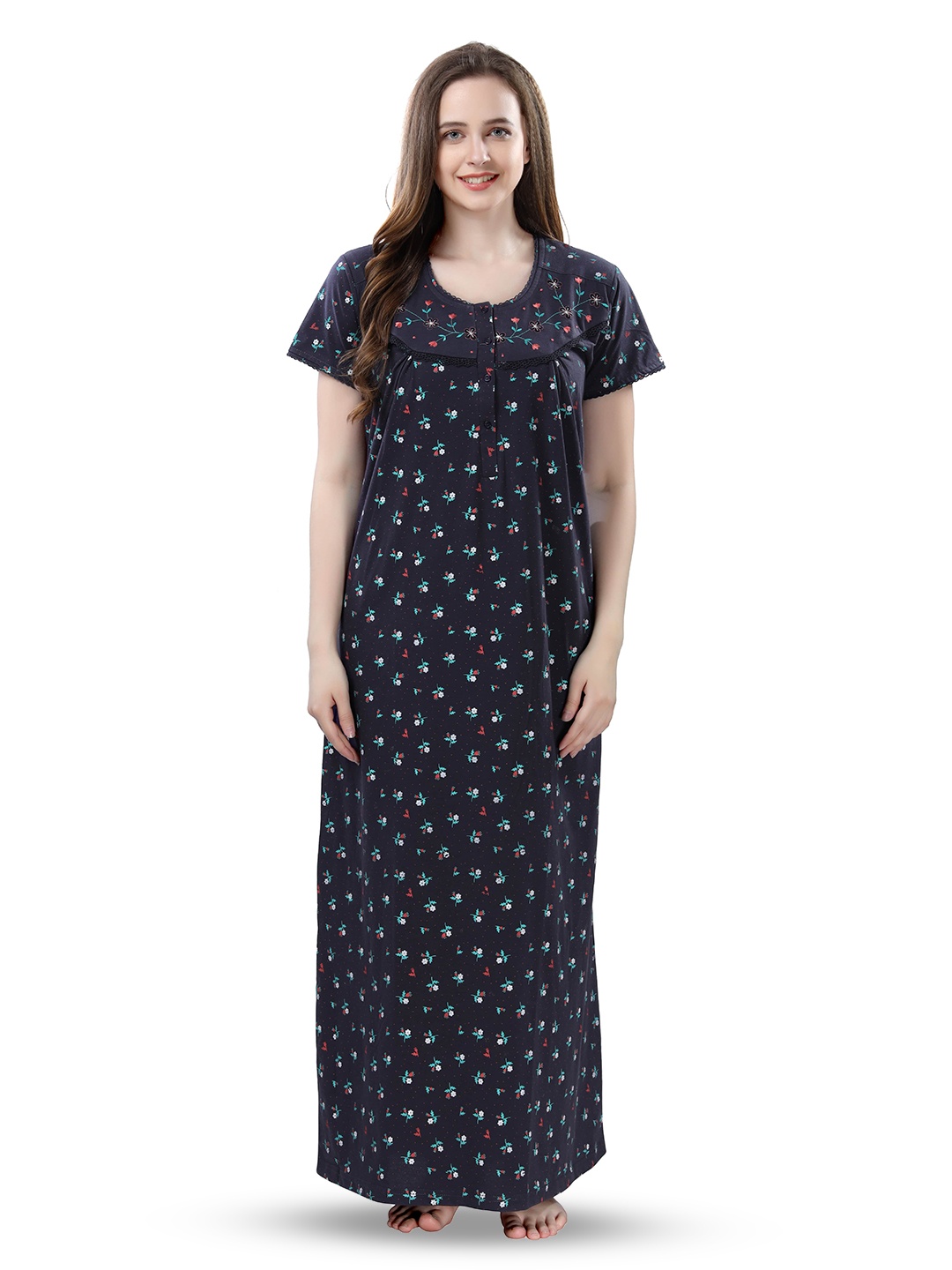 

9shines Label Printed Maxi Nightdress, Grey