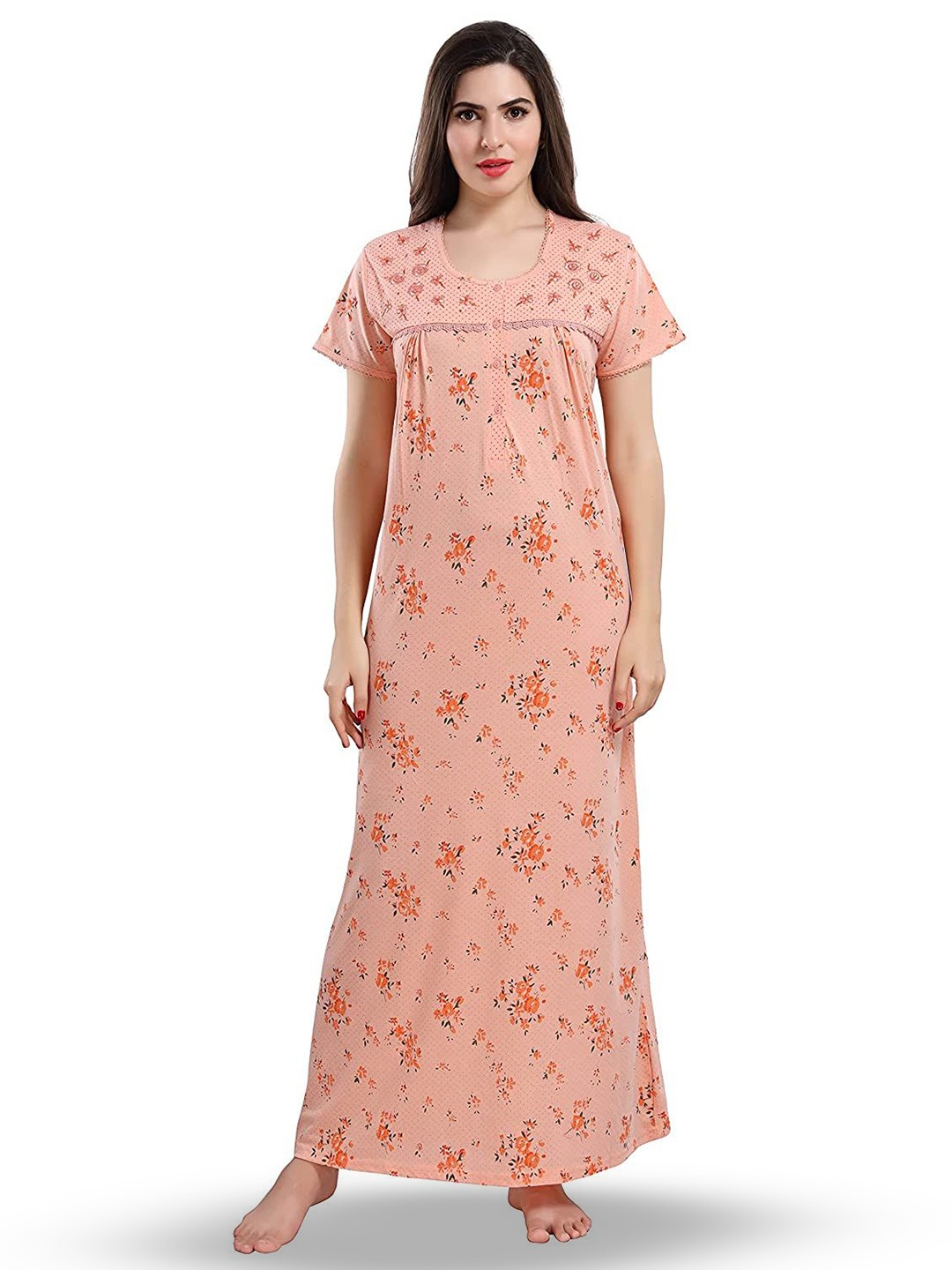 

9shines Label Printed Maxi Nightdress, Orange