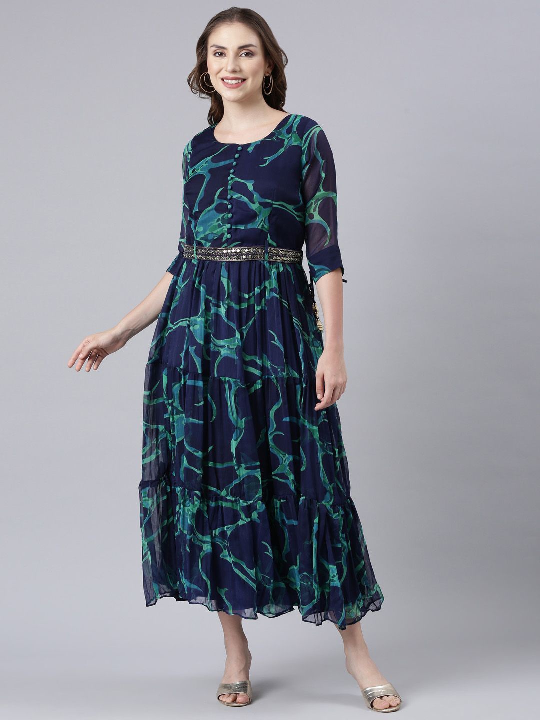 

Neerus Women Chiffon Maxi Dress, Navy blue