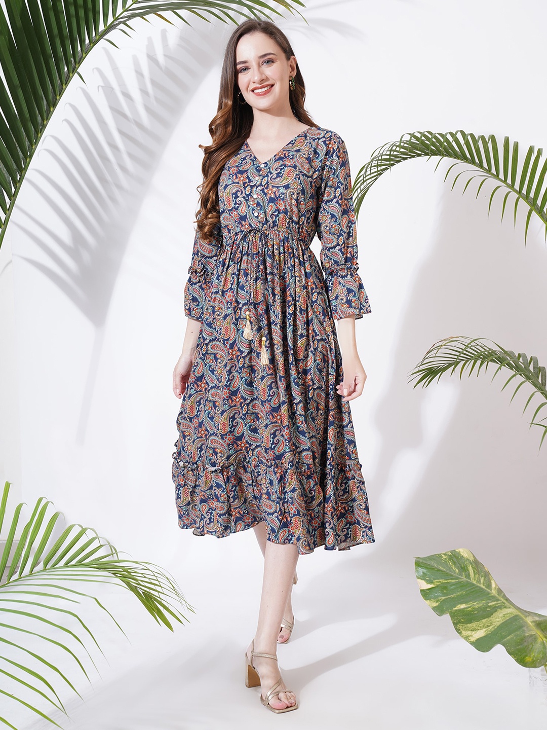 

Fbella Floral Print Fit & Flare Midi Dress, Navy blue