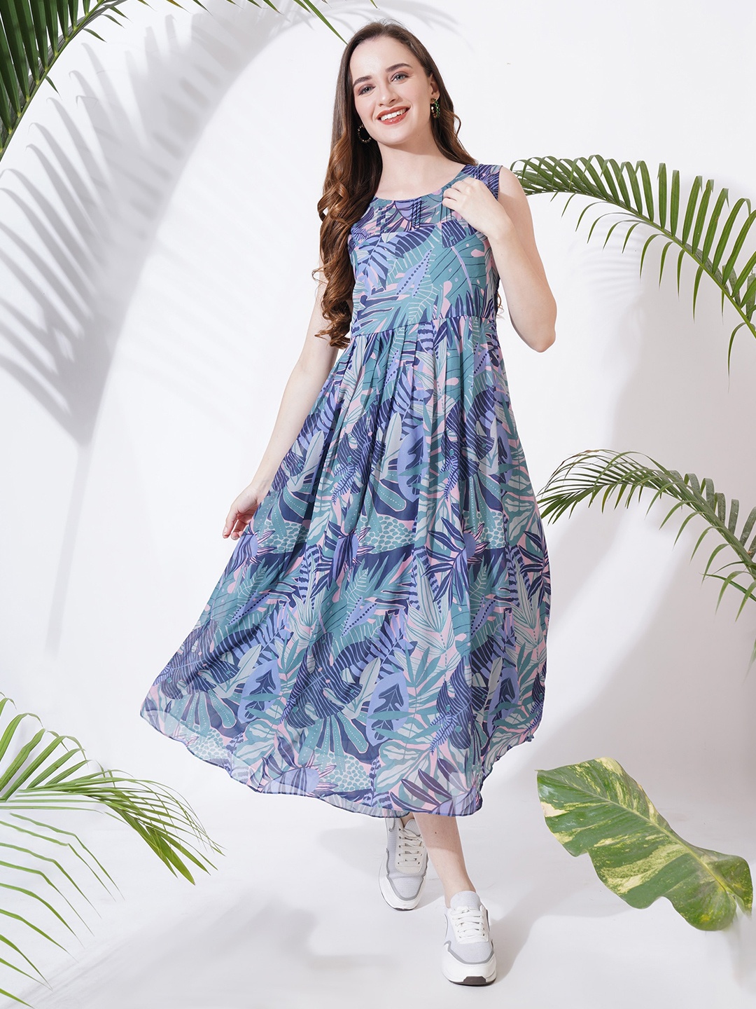 

Fbella Tropical Print Georgette Maxi Dress, Multi