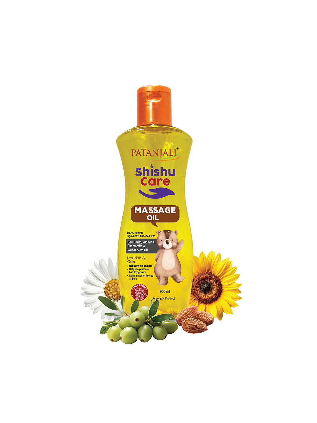 

Patanjali Shishu Care Baby Massage Oil with Vitamin E & Chamomile - 200 ml, Yellow