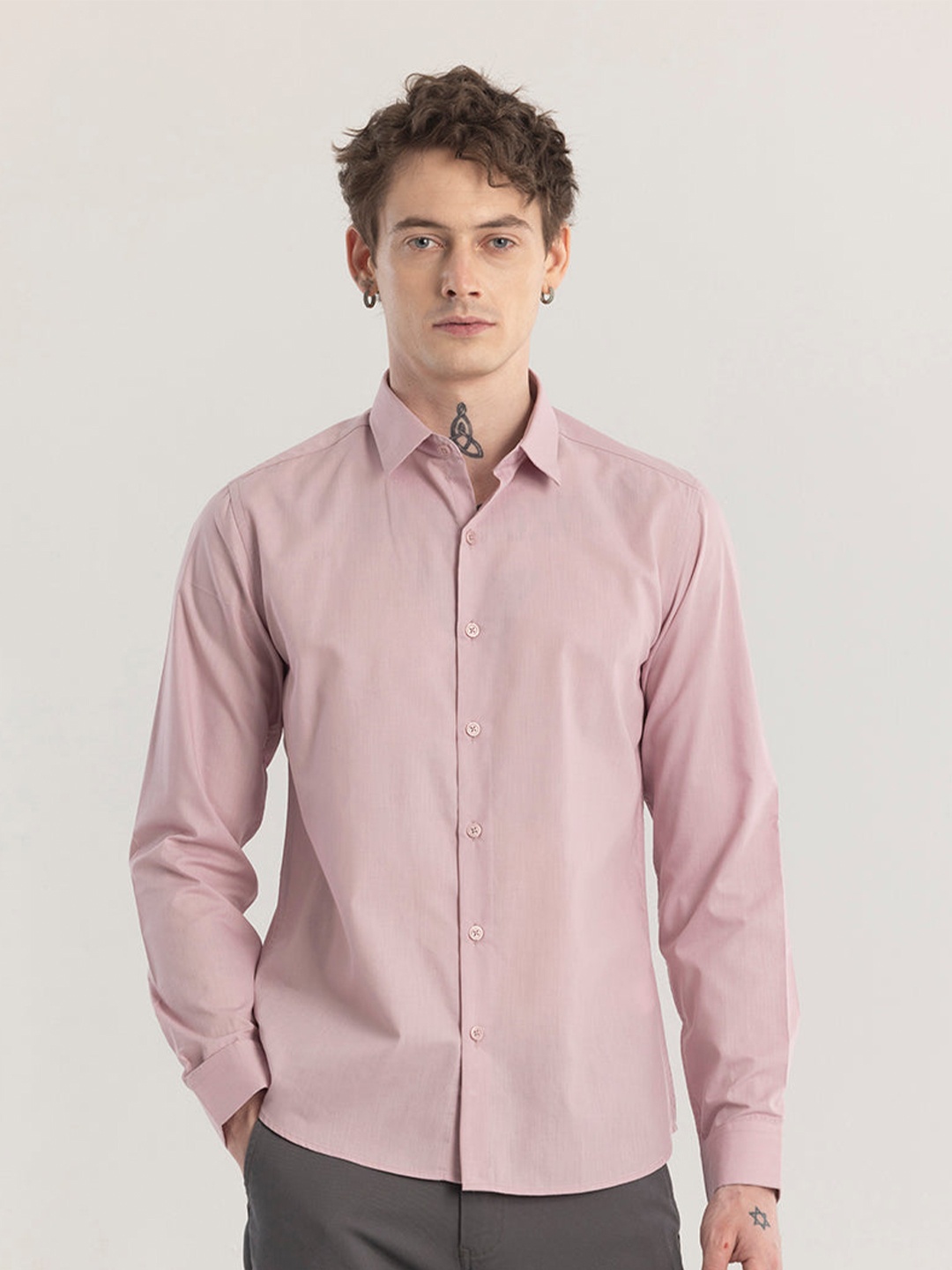 

Snitch Classic Slim Fit Spread Collar Casual Shirt, Pink