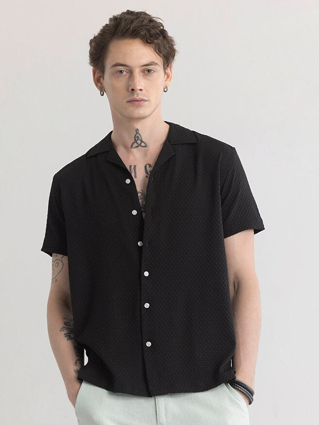 

Snitch Men Classic Slim Fit Opaque Casual Shirt, Black