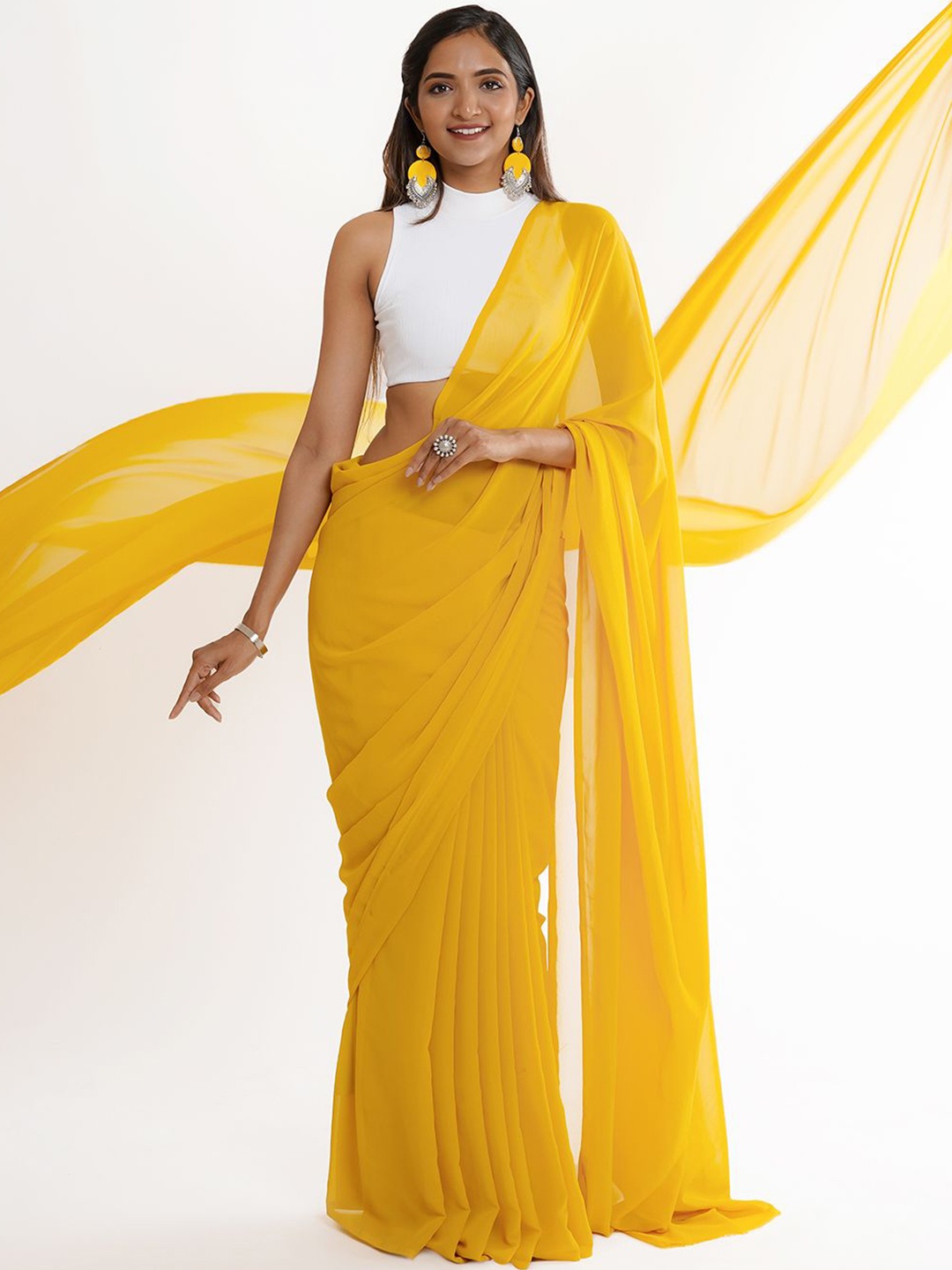 

TEEJH Saree, Mustard
