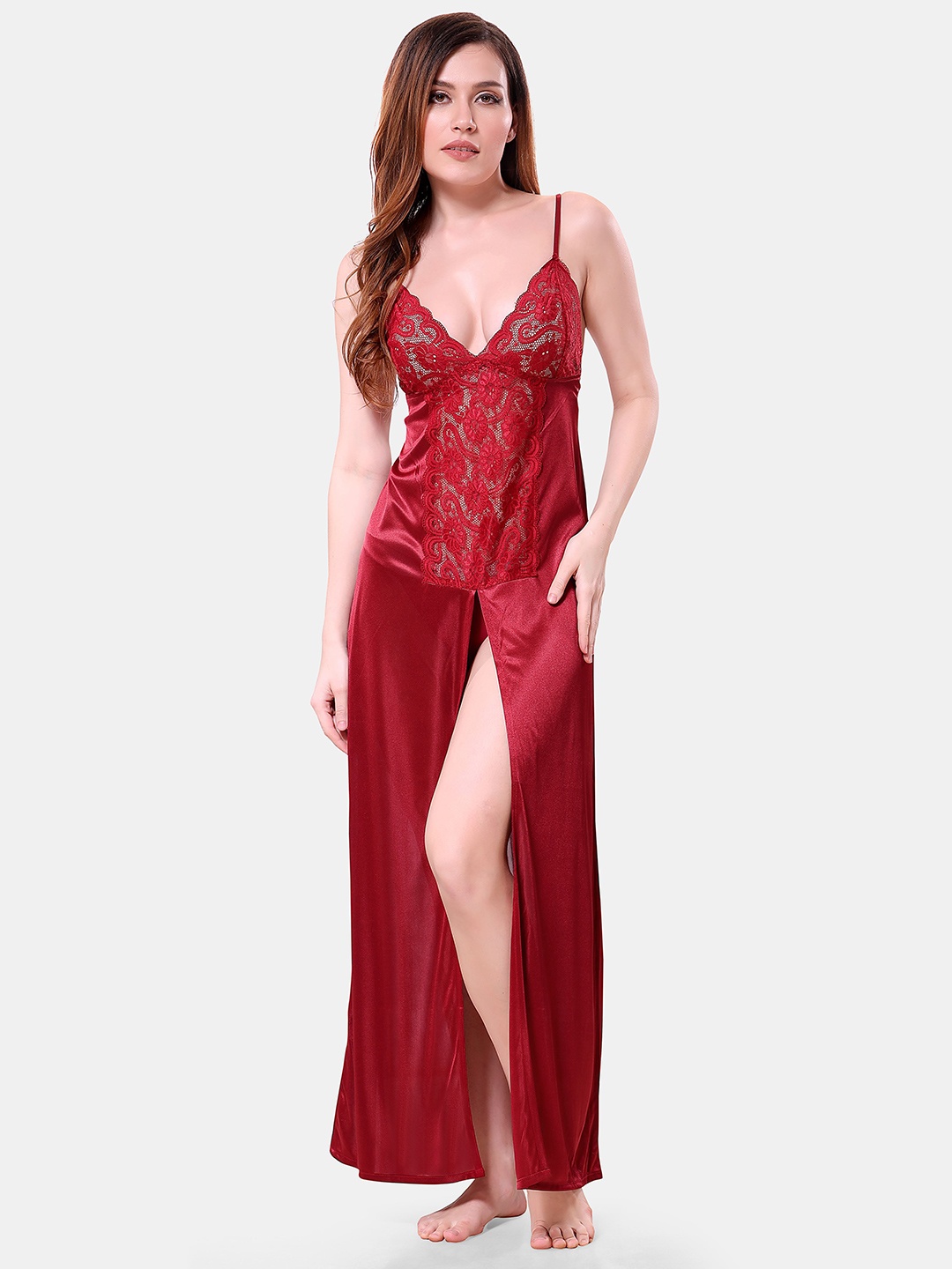 

Romaisa Embroidered Nightdress, Maroon