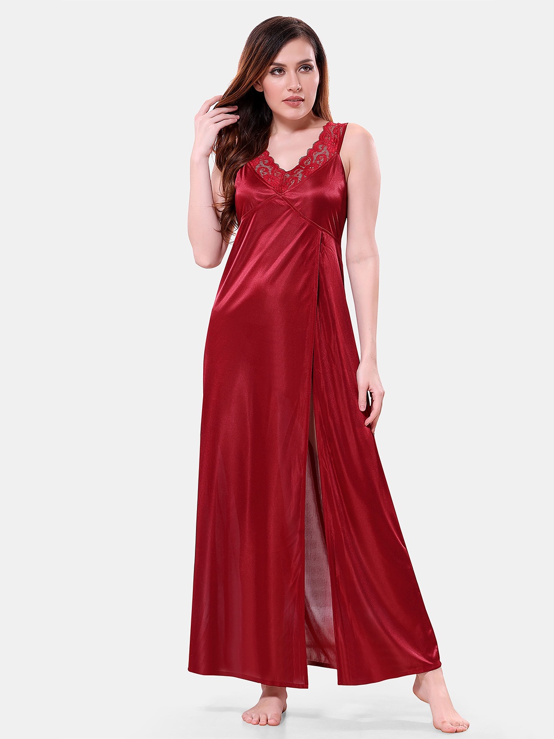 

Romaisa Maxi Solid Nightdress, Maroon