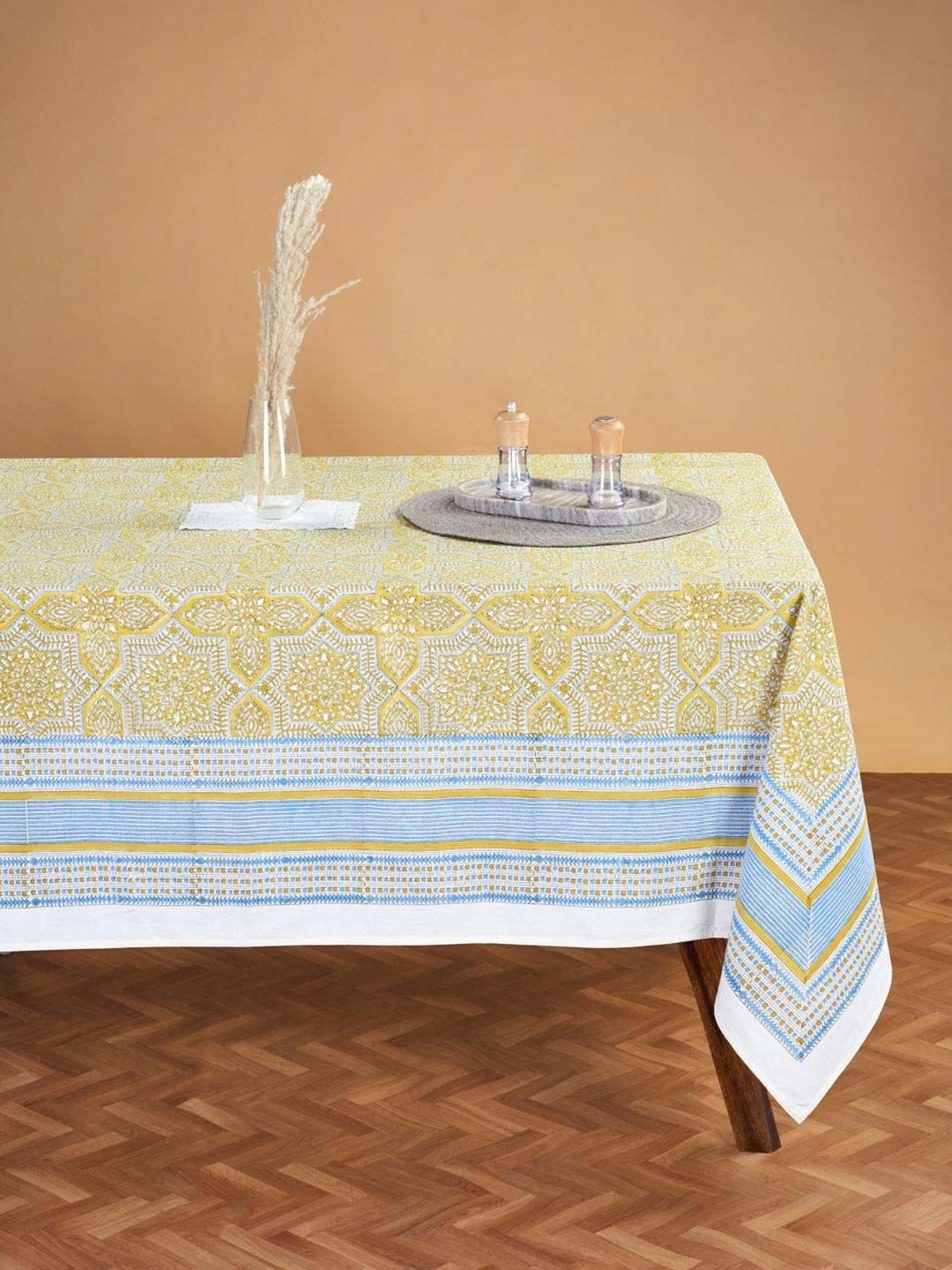 

Fabindia Turquoise Blue Ethnic Motifs Printed Cotton 6-Seater Table Cover