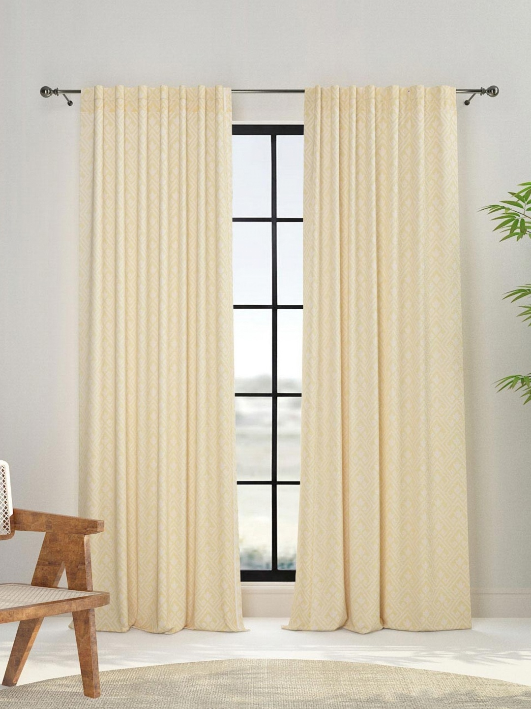 

Fabindia Yellow & Off White Geometric Door Curtain