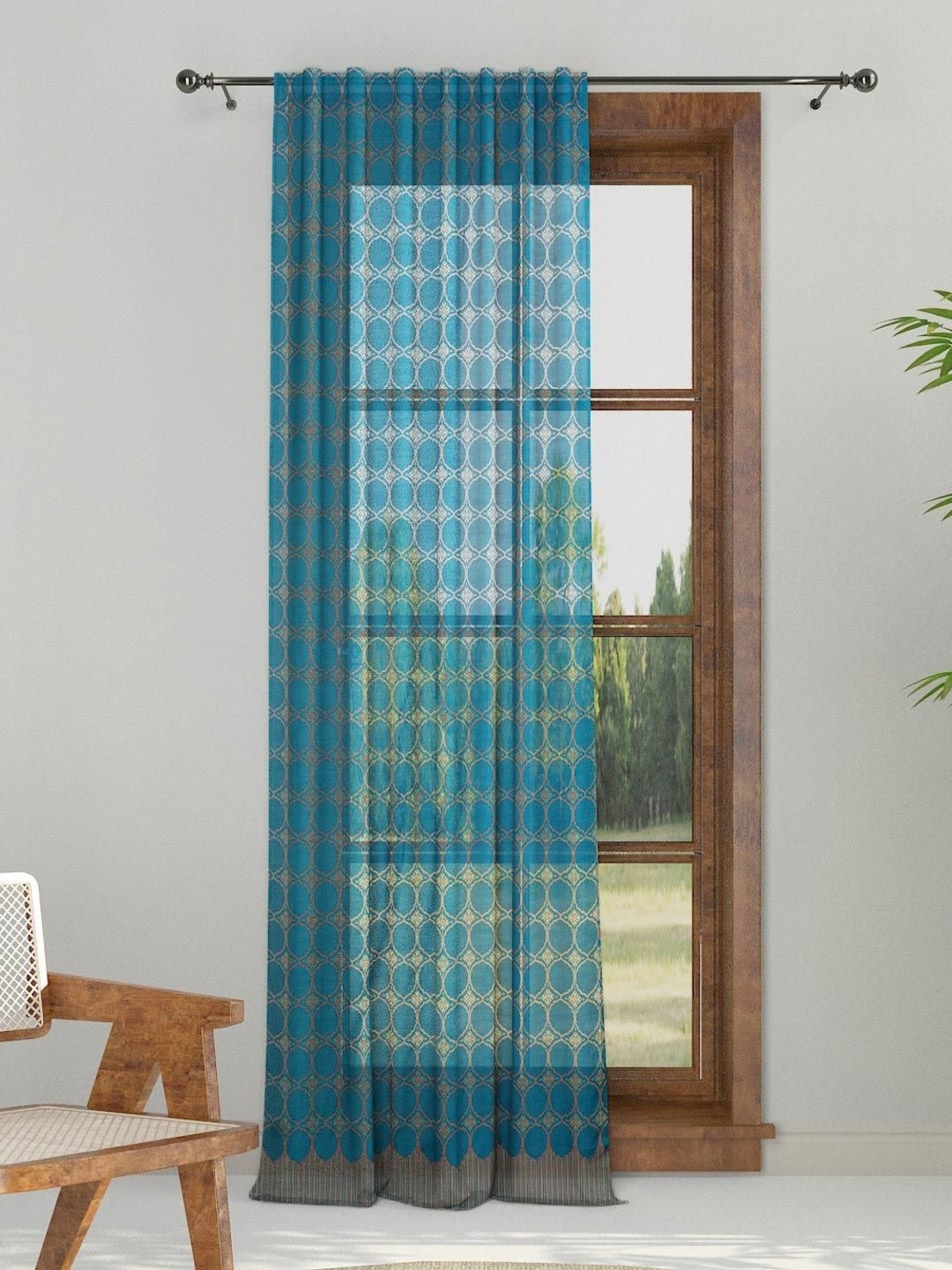 

Fabindia Teal & Grey Ethnic Motifs Door Curtain