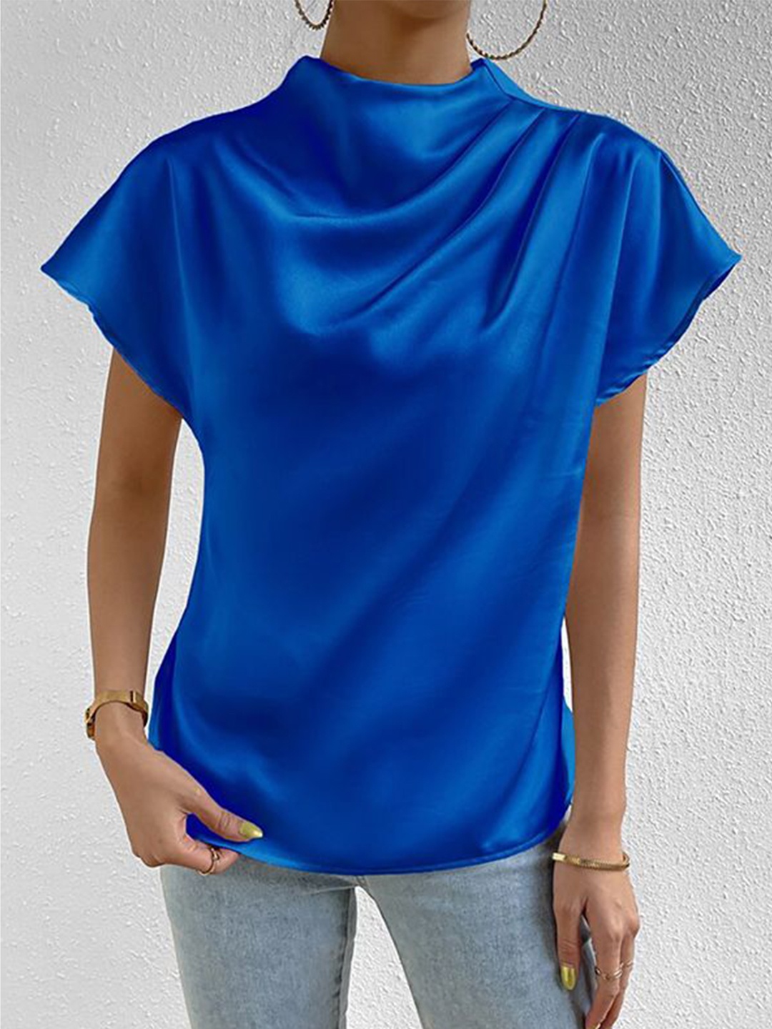 

StyleCast x Revolte Women Cowl Neck Cap Sleeves Top, Blue