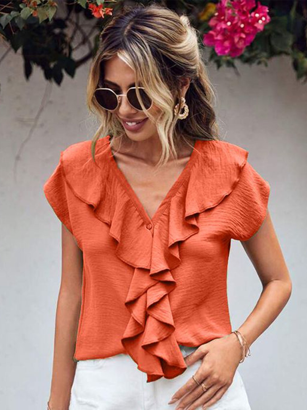 

StyleCast x Revolte Women Flutter Sleeve Top, Orange