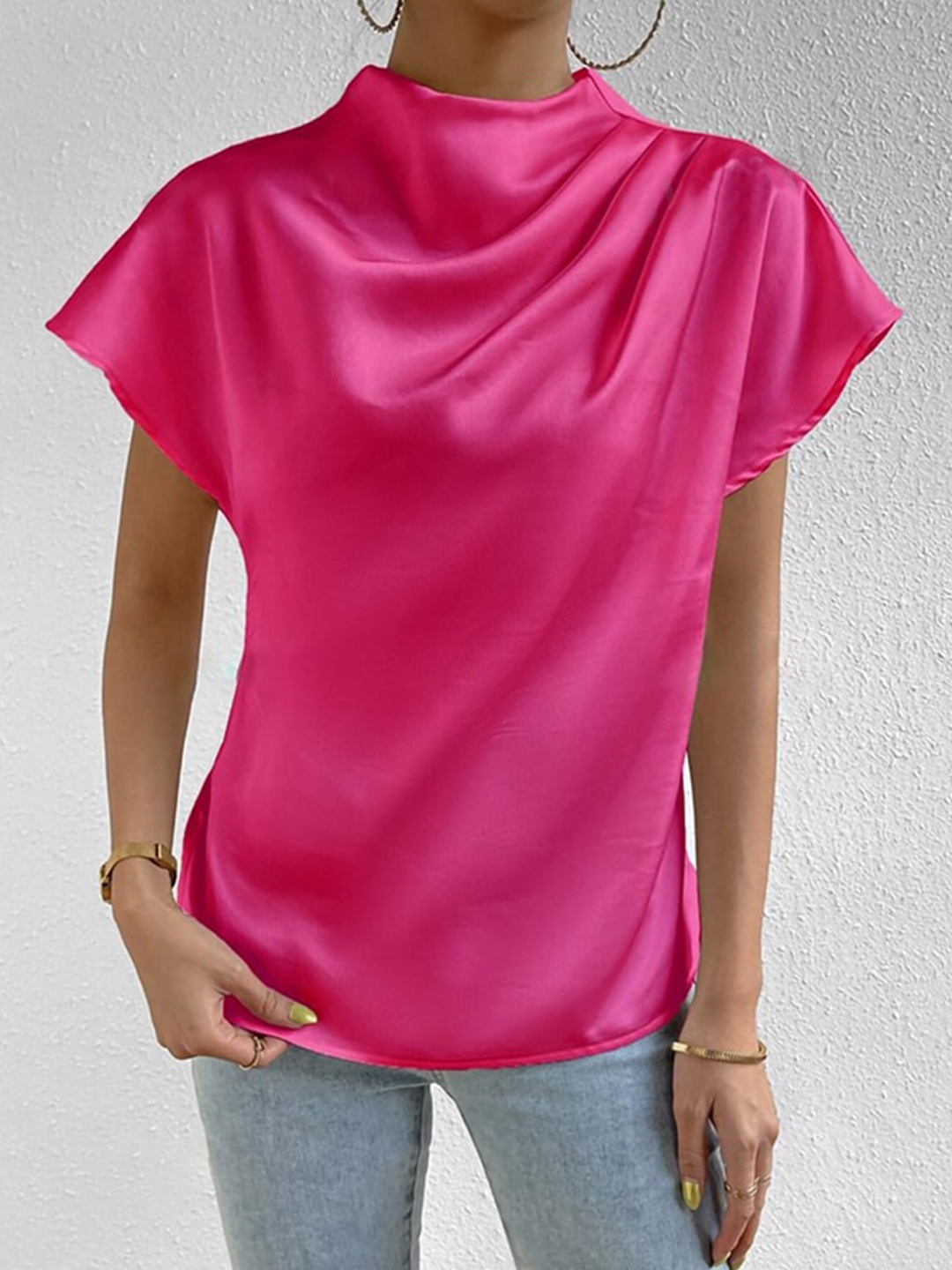 

StyleCast x Revolte Women Cap Sleeves Cowl Neck Top, Fuchsia