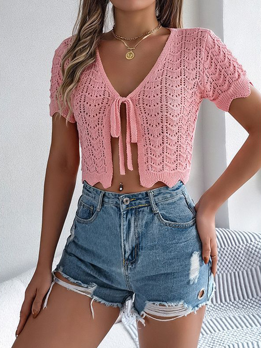 

StyleCast x Revolte Women Cap Sleeves Styled Back Top, Pink