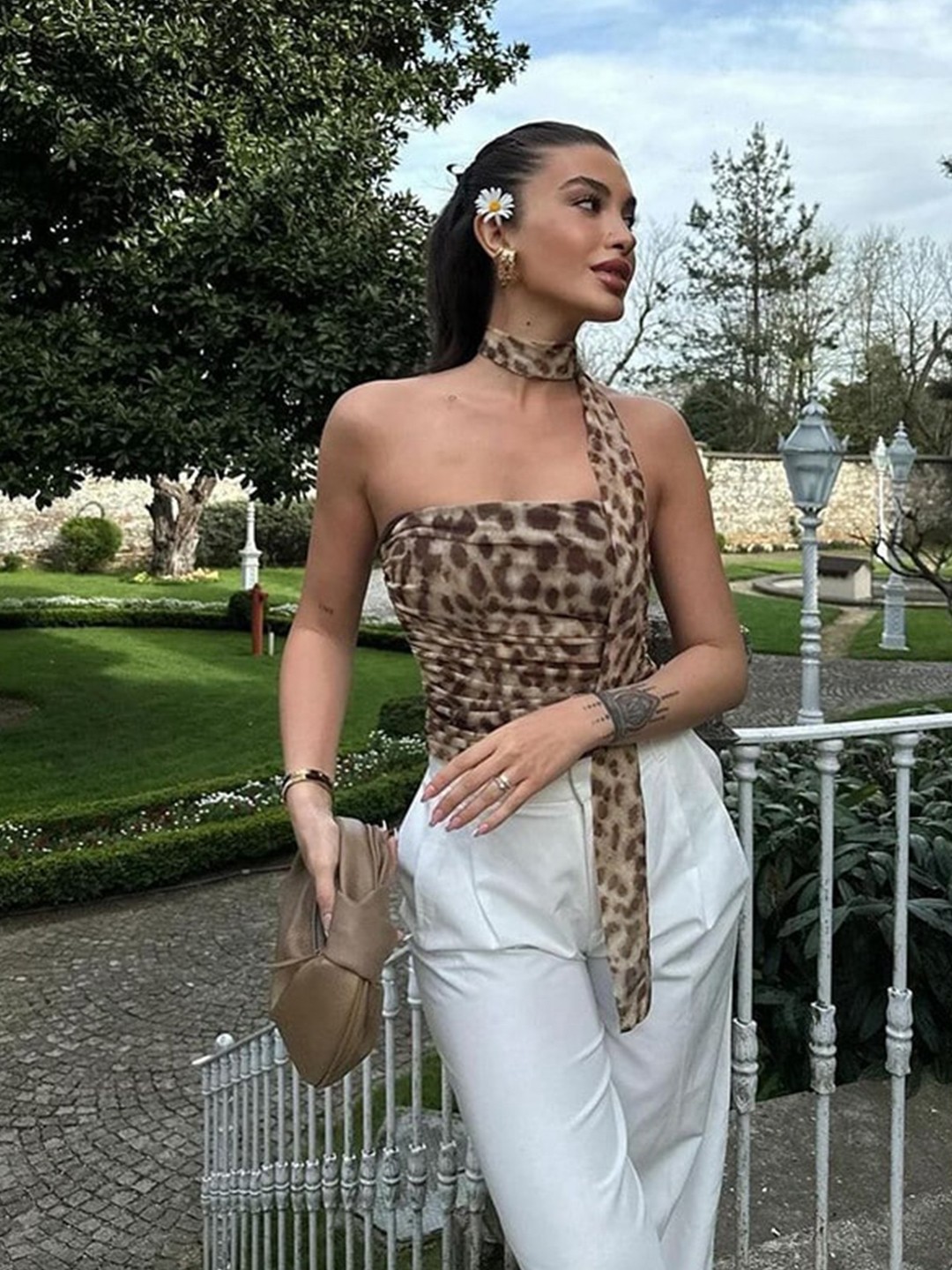 

StyleCast x Revolte Women Animal Print Crop Top, Khaki
