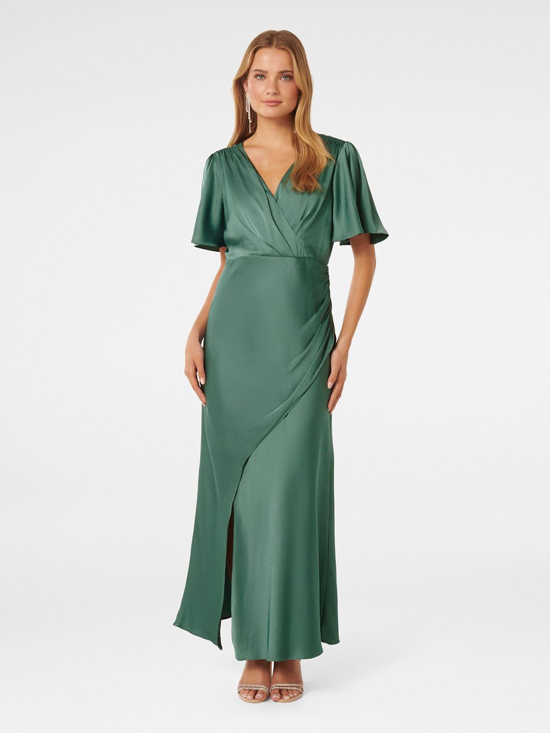 

Forever New Flared Sleeve Satin Maxi Dress, Green